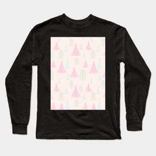 Line Art Evergreens - Sweet Pastel - Minimalist Colorful Holidays Long Sleeve T-Shirt